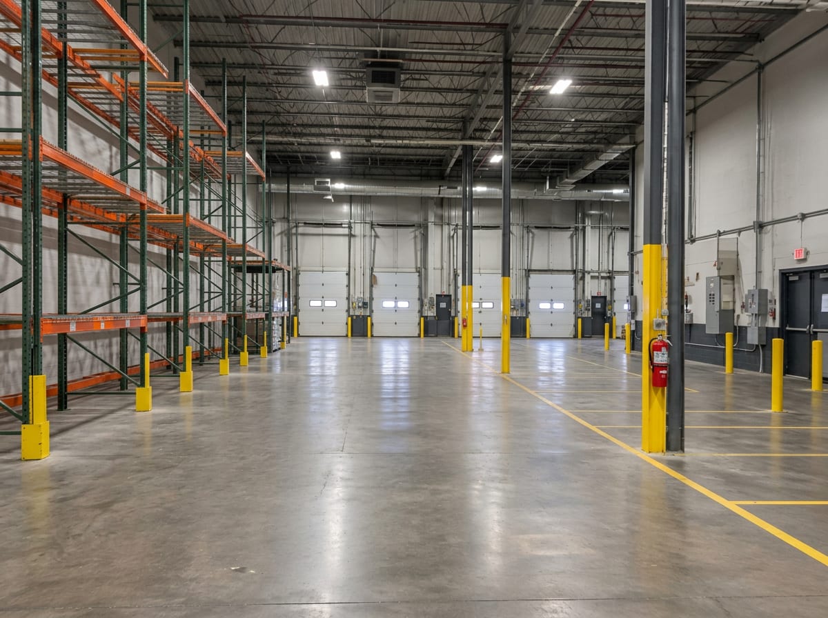 The same warehouse after movable-item cleanup, with the structure unchanged. Digitally enhanced.